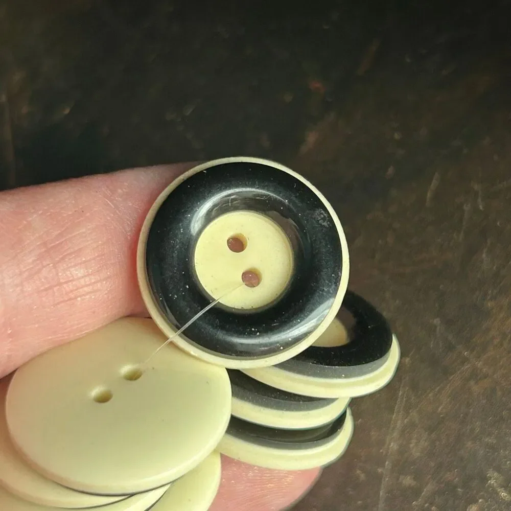 Vintage 8 Cream and Black Round Buttons